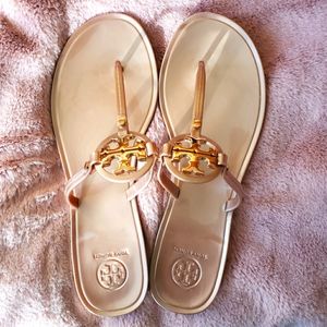Tory Burch Mini Miller Rose Gold Jelly Size 9, New